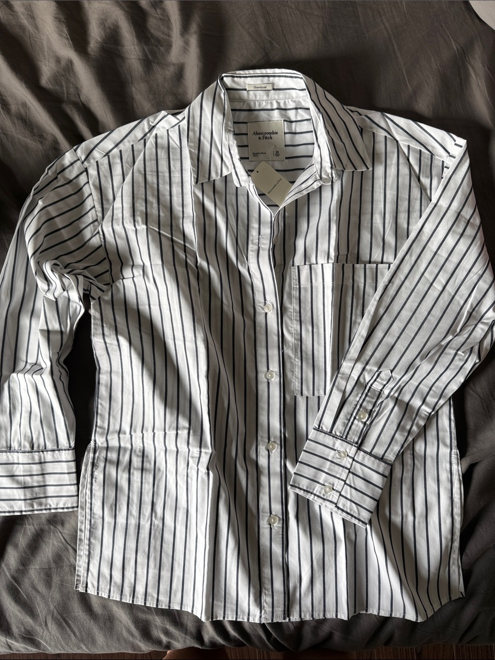 Abercrombie & Fitch White Button-Down Shirt with Black Stripes